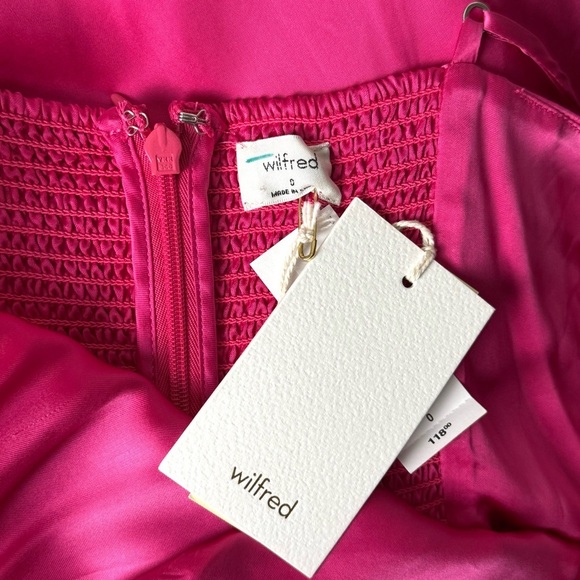 NWT ARITZIA Y2K Fuchsia Satin Smocked Back Square Neck Ruffle Hem Slip Dress 0 - Picture 3 of 4